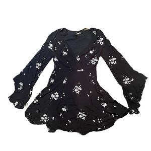 Free People Black w/ White embroidery Dress